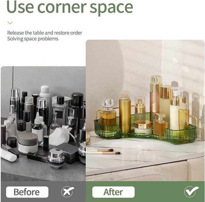 Corner Bathroom Countertop Organizer, Green, 1 Tier