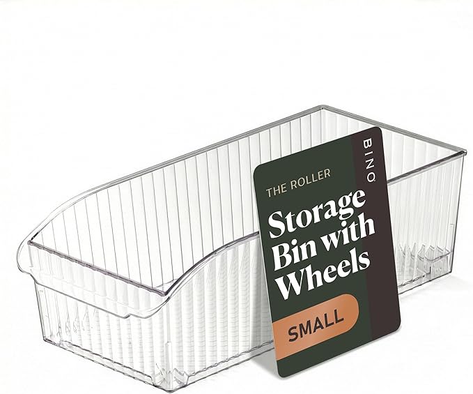 BINO | Plastic Storage Bins with Wheels, Small | THE ROLLER COLLECTION | Clear Storage Bins for Organization | Clear Containers for Pantry | Fridge & Freezer Organizer Bin Cabinet & Pantry Organizers