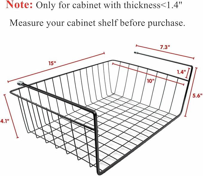2 Pack Black Under Shelf Wire Basket