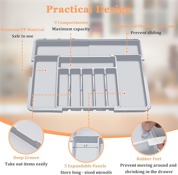 Silverware Organizer Expandable Kitchen Drawer Organizer Adjustable 22"x 19"