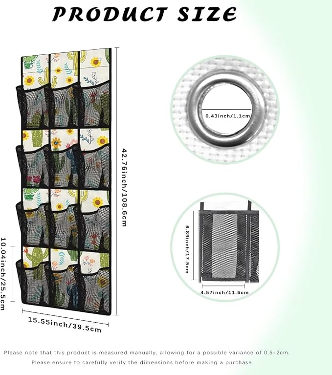 Over The Door Organizer, Cactus 4 Shelf Hanging Storage Organizer with 12 Clear Mesh Shoe Organizer Door Hanger Closet Hanging Rack for Shoes for for Apartments Dorms
