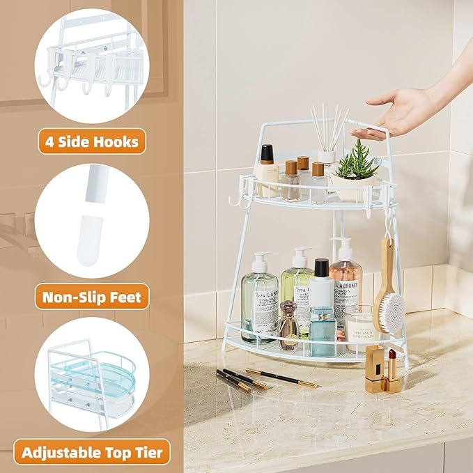 2 Tier Corner Bathroom Counter Organizer, White