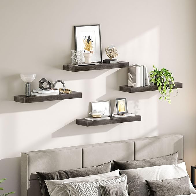 Floating Shelves for Wall, Wall Mounted Shelf Set of 2, Charcoal Gray BC60BJ01