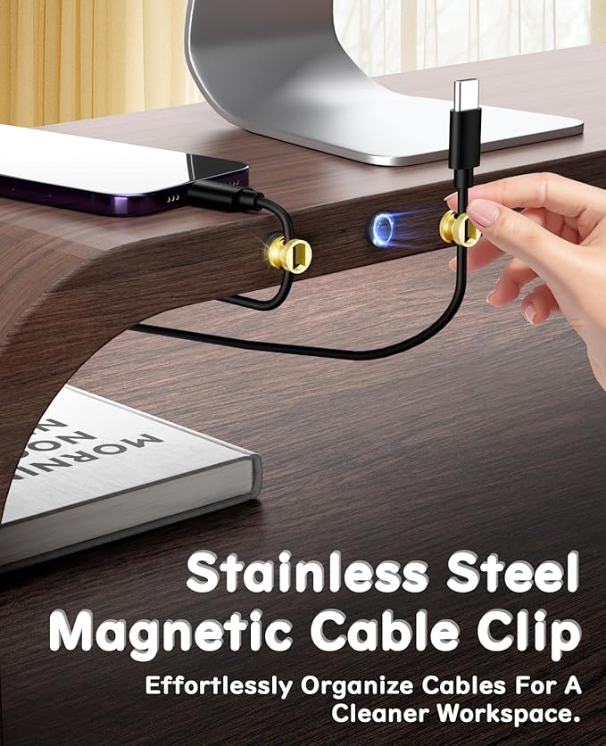 Maveek Magnetic Cable Holder, High-Grade Metal Cord Management Clips Magnet Cable Anchor For Desk Nightstand Car Office USB Charging Wires (4 Pack, Gold)