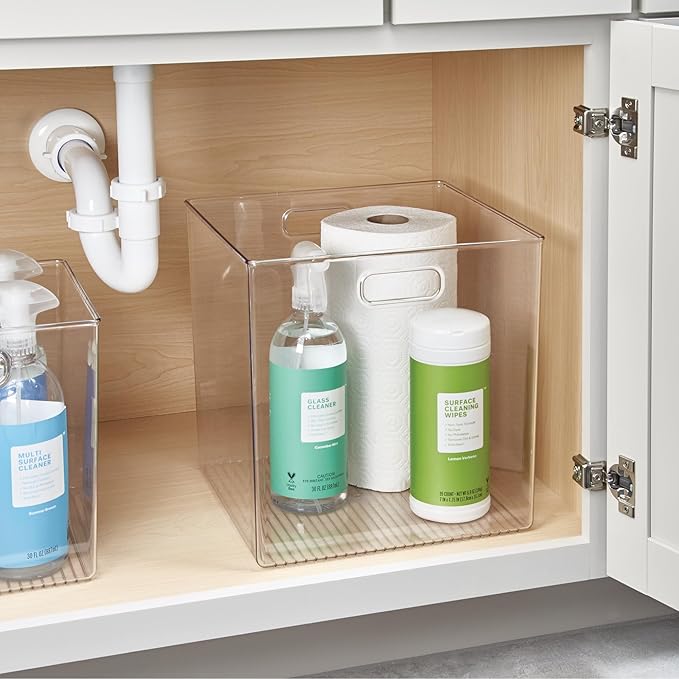 iDesign Pantry Storage Bin, Large Cube Organizer for Cabinet or Fridge, Set of 2, Clear, Made in USA