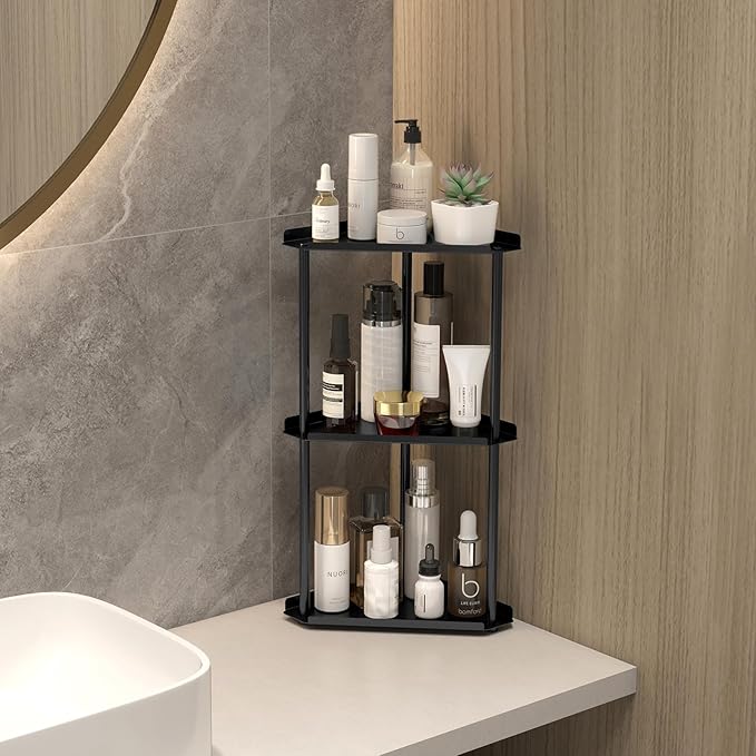 3 Tier Bathroom Counter Organizer, Vanity Organizer Corner Shelf, Black