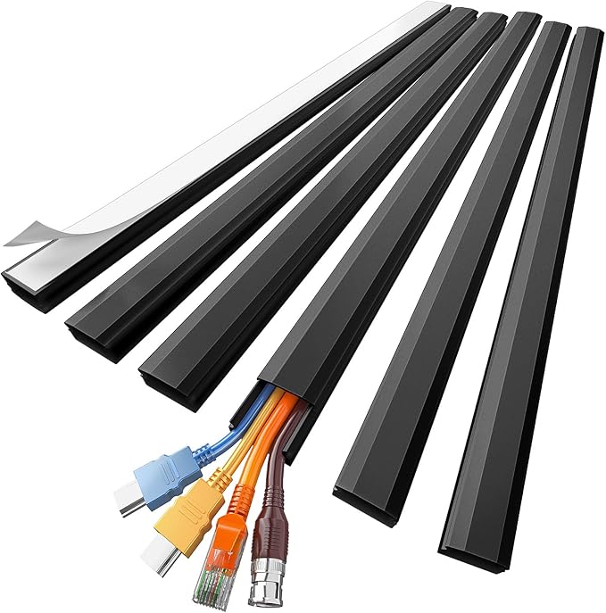 Delamu Black Cord Hider, 85in Cord Covers for 3-4 Wires on Wall, Large Cable Hider, Premium Wire Covers for Cords on Wall, Easy Set-up Cable Cover Raceway, TV Wire Hiders Wall, W1.18 H0.67in, Black