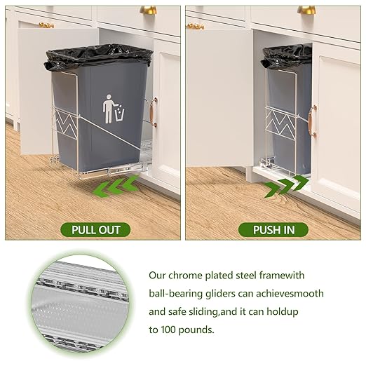 LIONONLY Pull Out Trash Can Under Cabinet, Sink Out, Slide-Out Cabinet Kit, Adjustable Garbage for 7-11 Gallon Can(Not Include Can)