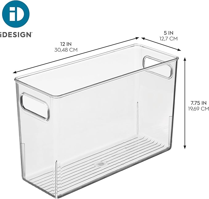 Slim Clear Plastic Bathroom Storage Bin, Tall Narrow Organizer for Lotions