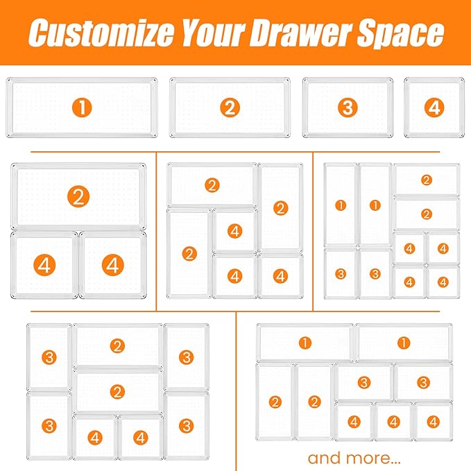 18 Pcs Large Size Clear Drawer Organizer Set