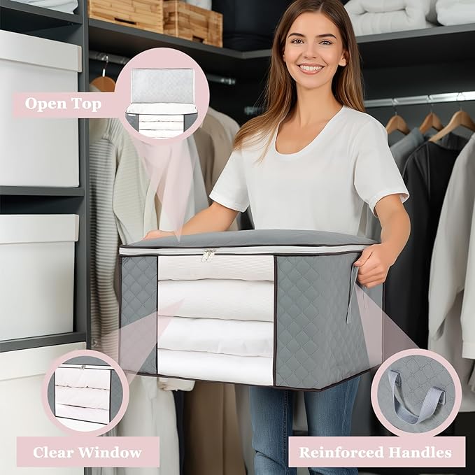 Comforter Storage Bag, 4Pcs Grey Large