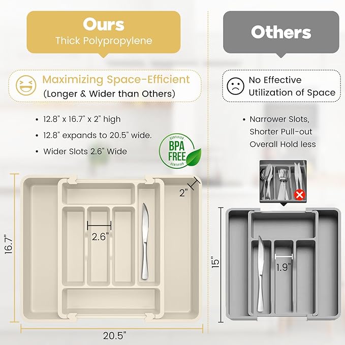 Large Silverware Organizer for Kitchen Drawer & Utensils, Tofu