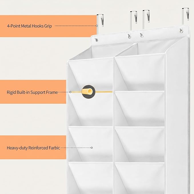Yecaye 30 Pairs Over the Door Shoe Organizer, Large Capacity Hanging Shoe Rack for Door Hanger with Deep Pockets, Heavy Duty 10 Tier Shoe Holder for Sneakers Boots Heels College Dorm Essentials, White