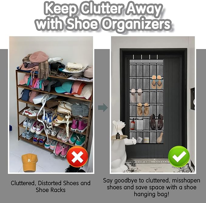 Kotkn Over the Door Shoe Organizer with 30 Breathable Mesh Pockets (2PC-Gray)