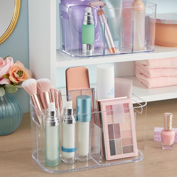 Bliss 5-Compartment Plastic Cosmetics Storage Organizer, Clear