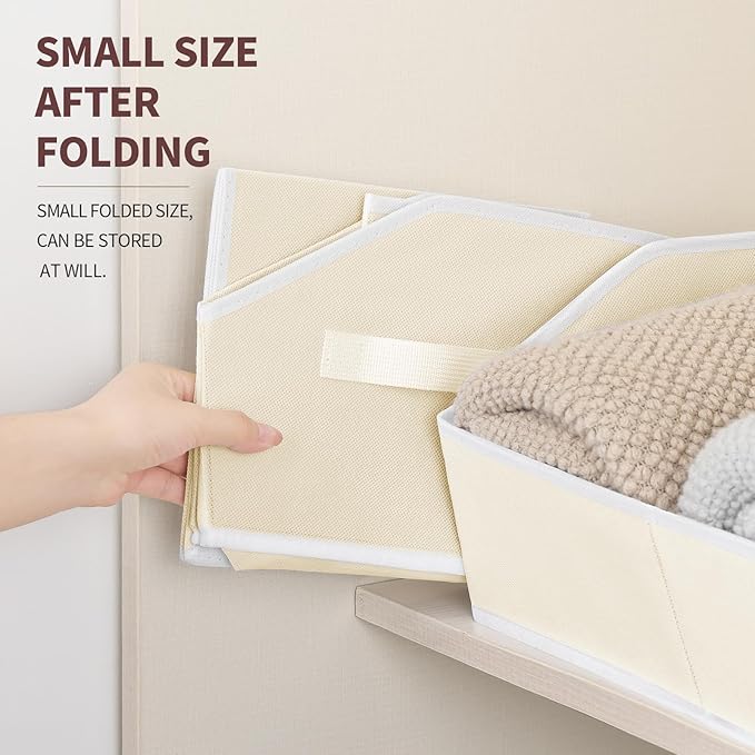 Homsorout Trapezoid Closet Shelf Organizer - Large Baskets for Organizing, Fabric Storage Box for Shelves, Cube Storage Bins for Clothes, Books, Blankets, 3 Pack, Beige