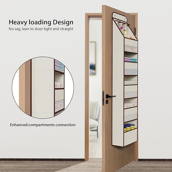 6-Shelf Over Door Hanging Organizer Fabric Baby Door Storage with 5 Large, Beige