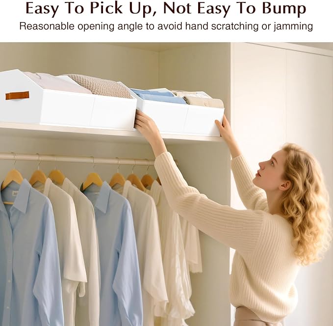 Homsorout Closet Organizers and Storage Bins - 4 Pack Collapsible Divided Trapezoidal Cube Storage Bins Baskets with Orange Handle for Organizing Clothes Blankets, Toys, Books, Towels(White)