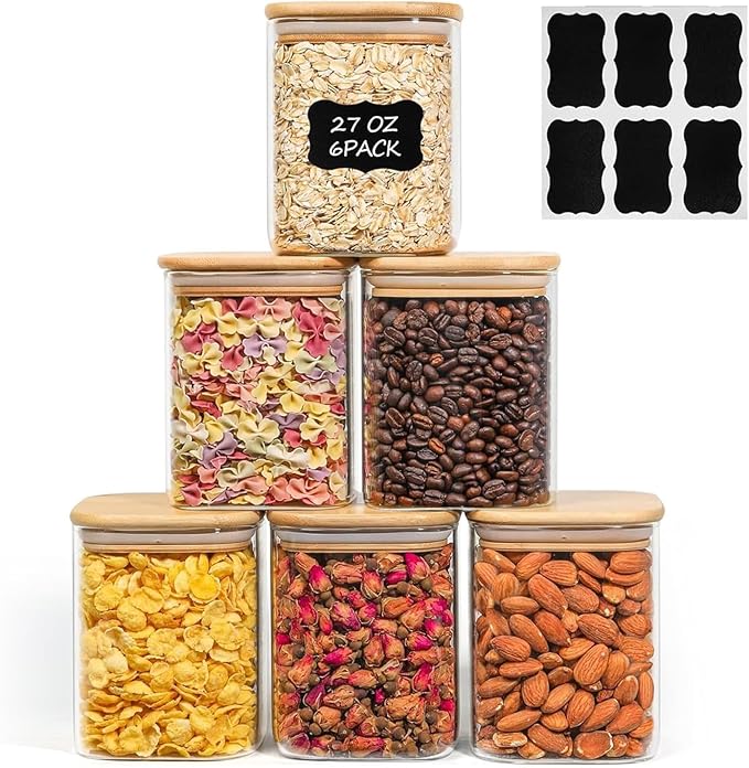 0.8 Qt Glass Food Storage Jars Set of 6