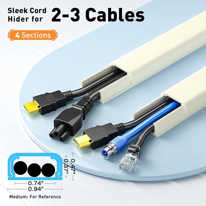 Delamu Beige Cord Hider, 56.7in Beige Cable Hider, Cord Covers for Wires on Wall, Wire Hider Wire Covers for 2-3 Cords for TV on Wall, Easier Setup Cable Cover Management, 4X L14.2 W0.94 H0.47in