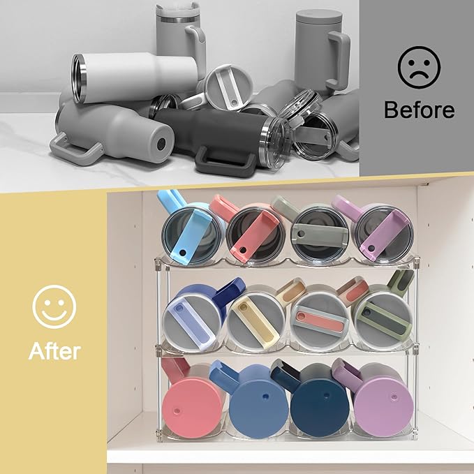 Spaclear Water Bottle Organizer - Stackable Water Bottle Holder for Cabinet, Large Compartment Tumbler Organizer Wine Racks, Kitchen Organization and Storage for Stanley Cup Holder, 4 Tier Hold 16