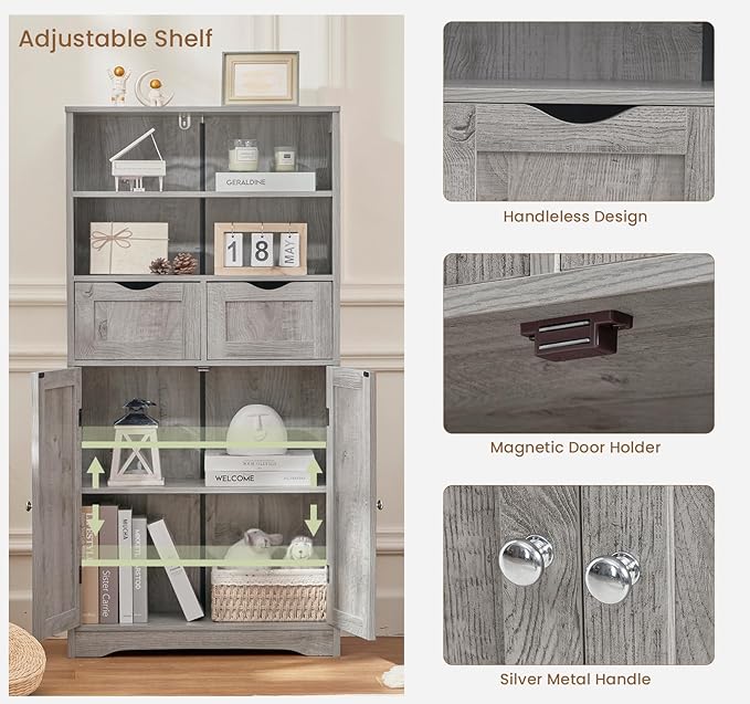 Storage Cabinet with 2 Drawers & Adjustable Shelf