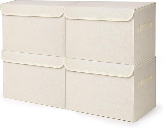 Large 22 Quart [4-Pack] Linen Fabric Foldable Storage Bin Cube Organizer Basket