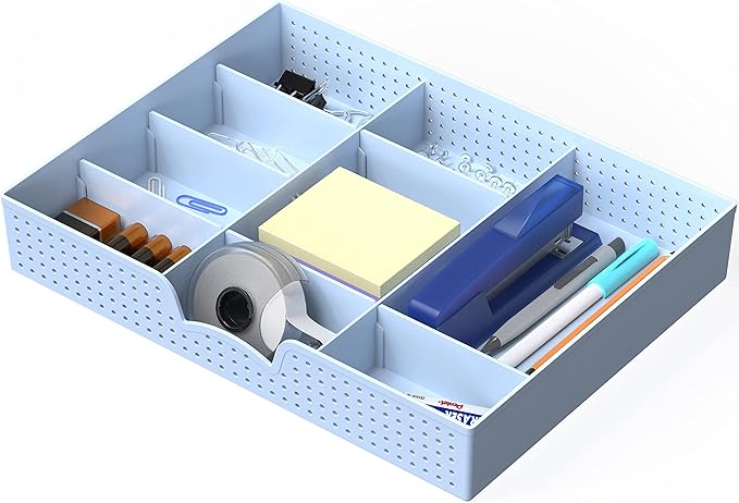 Simple Houseware Drawer Organizer Tray with 9 Adjustable Compartments, Blue