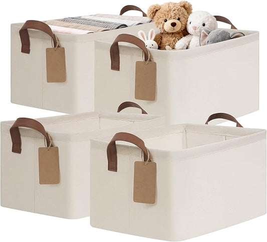 4 Pack Storage Baskets for Shelves, Beige
