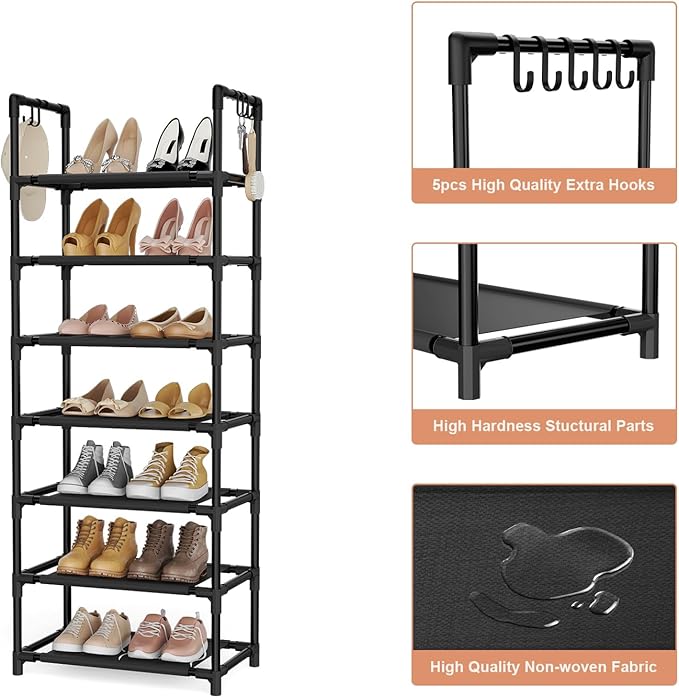 7 Tiers Shoe Rack 18-20 Pairs Boots Organizer Storage Sturdy Narrow Shoe Shelf