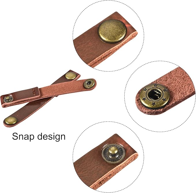 MECCANIXITY Pack of 15 Leather Cable Straps Cord Organizer 90x12mm Portable Cable Leather Clips Light Brown Earphone Cord Management for Cable, Wire