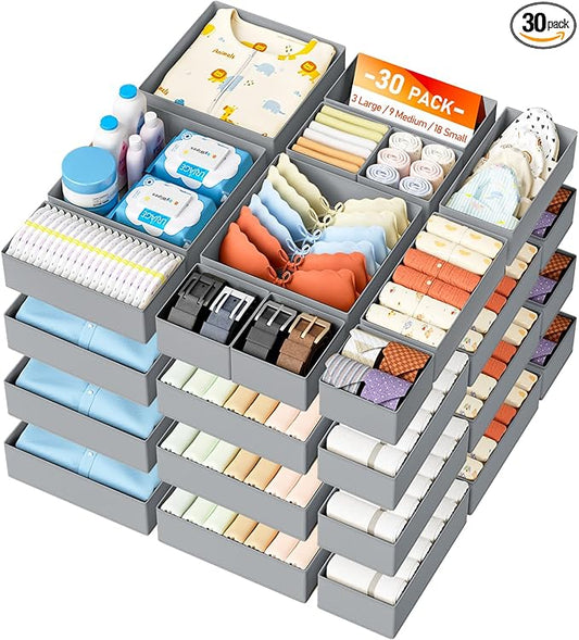 Drawer Organizer Clothes 30 Pack, Gray