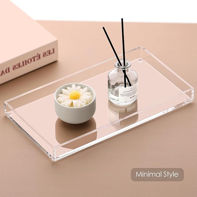 Acrylic Bathroom Vanity Tray, Rectangle Decorative Countertop Perfume Dish Soap Holder, Clear Organizer for Kitchen Toilet Tank, 11.02"x6"x1.1"