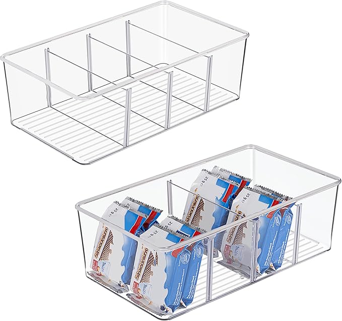 2 Pack Food Storage Organizer Bins, Clear Plastic Bins for Pantry, Kitchen
