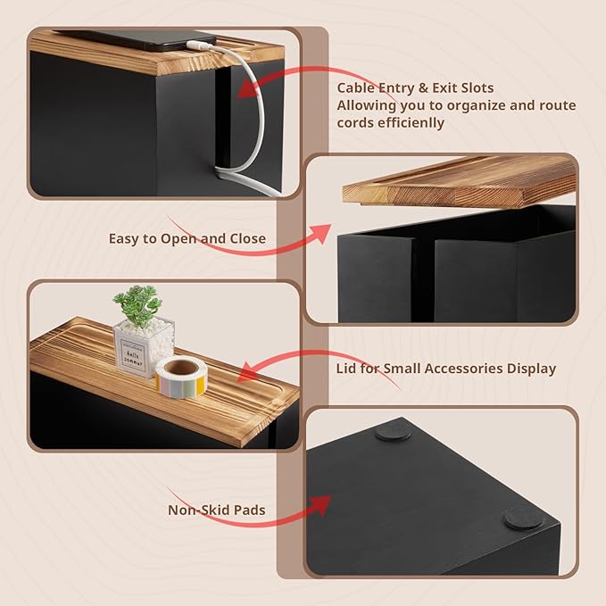 Large Wood Cable Management Box, Cable Organizer Box