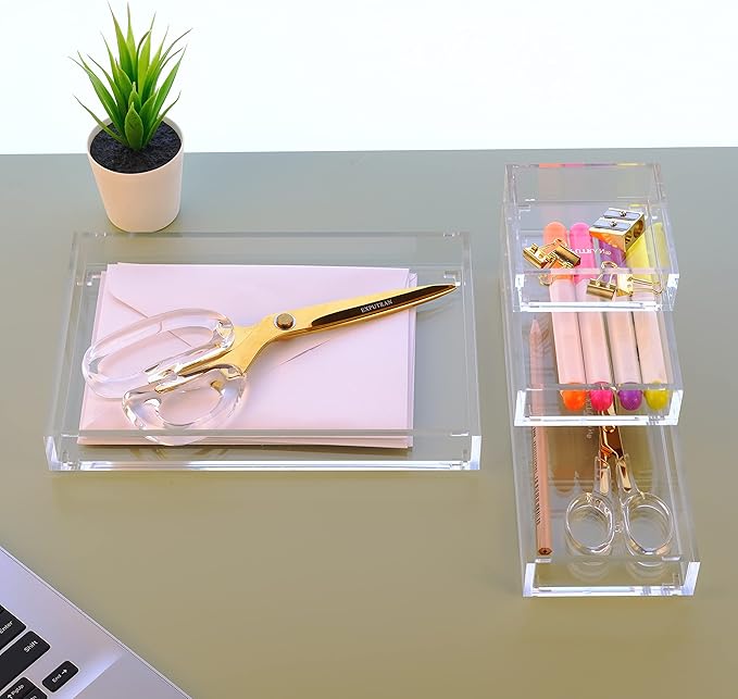 Clear Acrylic Stackable Drawer Organizer Trays, 4-Pack
