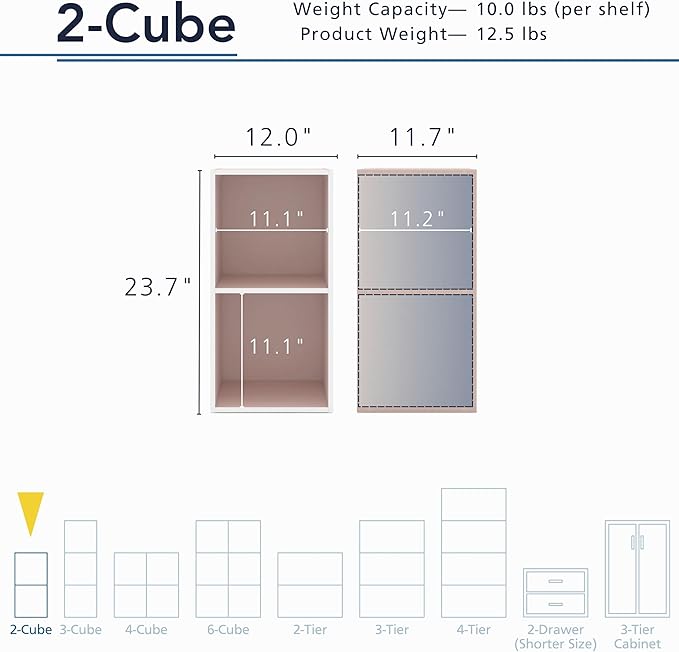 Homes, Inside + Out Apexa 2-Cube Storage Organizer Shelves, Light Pink