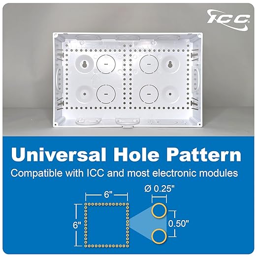 ICC 9” Plastic Structured Wiring Enclosure with Cover, Includes 3 Connectivity Modules (CAT6 8-Port PoE++ Module, 1x8 Bridged Telephone RJ31X Module, 1x6 Video Module), UL Listed, TAA Compliant