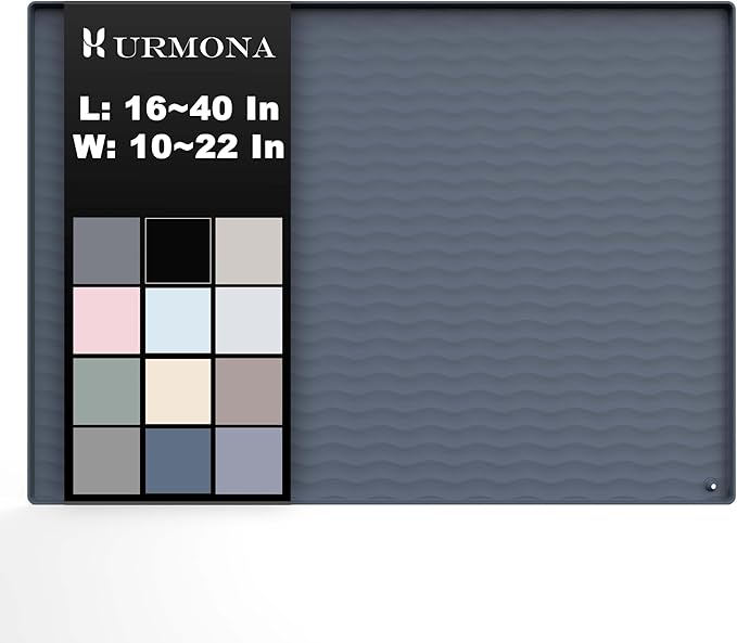 URMONA 16'' x 10'' Waterproof Silicone Under Sink Mat Cabinet and Counter Protector, Shelf Liner for Kitchen and Bathroom, Storage and Organizers, Litter Mat, Pet Cat Puppy Essentials（Charcoal）