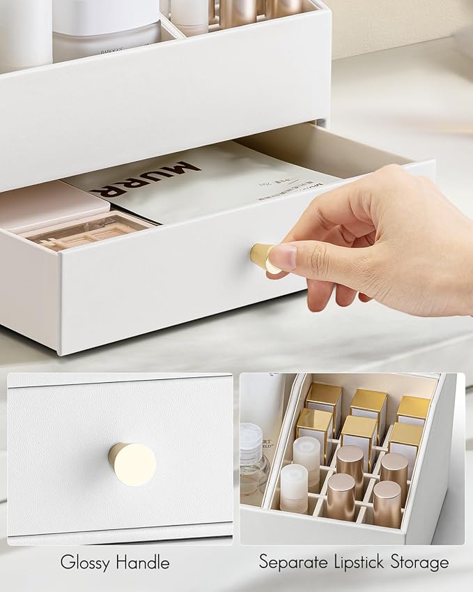Makeup Organzier, Vanity Organizer with Drawers, Brushes Gifts for Women-White