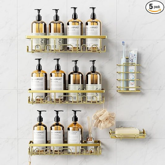 Shower Caddy, 5 Pack Shower Shelves for Inside Bathroom, Gold