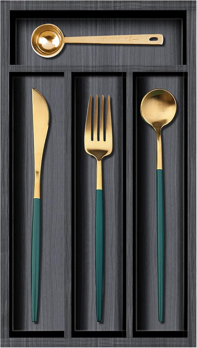 Small Cutlery Tray Narrow Wooden Silverware Organizer 12"x6.7" Spoon Kitchen