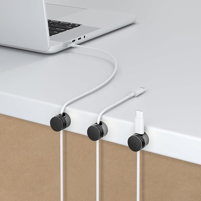 3PCS Premium Cord Holder for Nightstand, Computer Cord Organizer for Desk, Appliance Cord Organizers, Stick-On Cable Clip for Charger, Laptop, USB, Headphones, Wire Management Set, Black