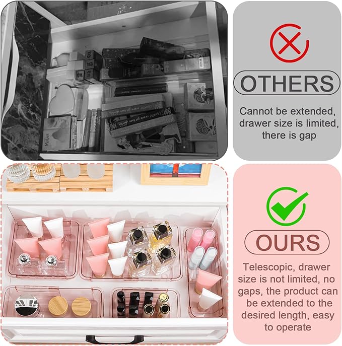 20 Pcs Clear Drawer Organizer, Adjustable Drawer Storage Box, Pink