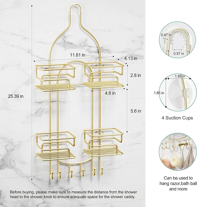 Shower Caddy Hanging, Bathroom Organizer, No Drilling Shelves Over Shower Head
