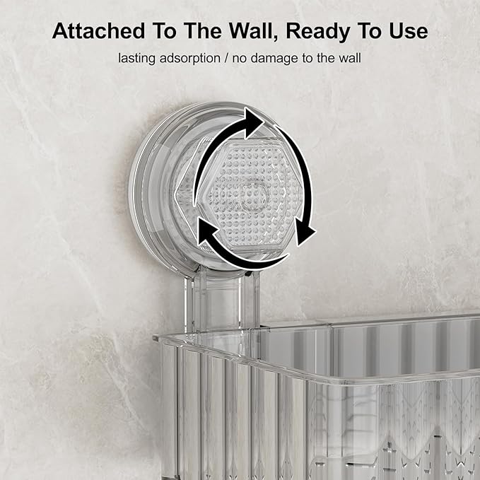 Adhesive Shower Caddy Suction Cup Shower Shelves for Inside Shower No Drilling Bathroom Organizers and Storage Wall Shelf Rack Clear(clear,square)