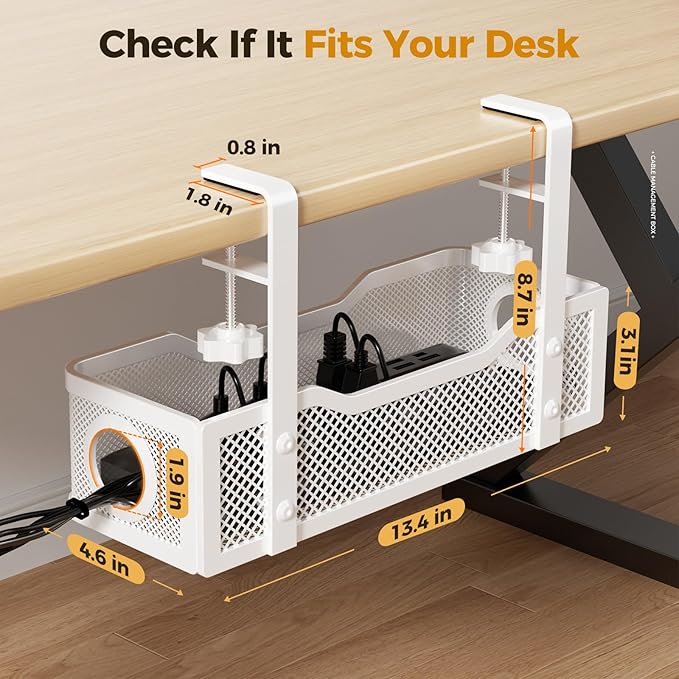 Under Desk Cable Management Tray White, Cinati Wire Organizers No Drill