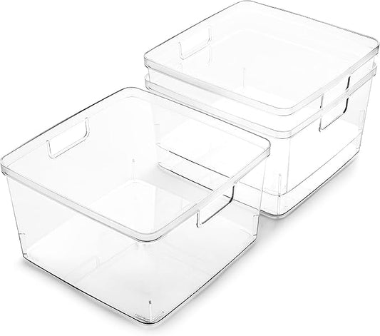 Plastic Storage Bins, Square, 3 Pack, THE LUCID COLLECTION, Multi-Use Bins