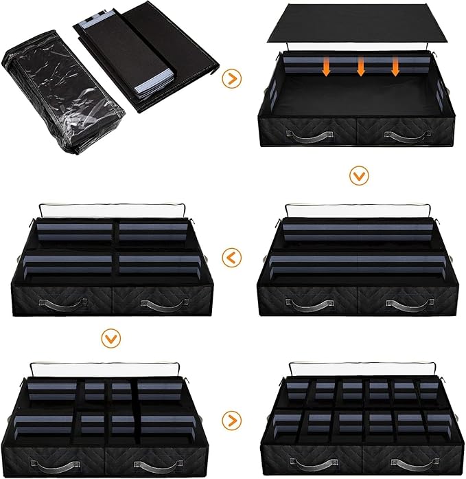 Under Bed Shoe Storage Organizer, Set of 2, Sturdy Structure, Black