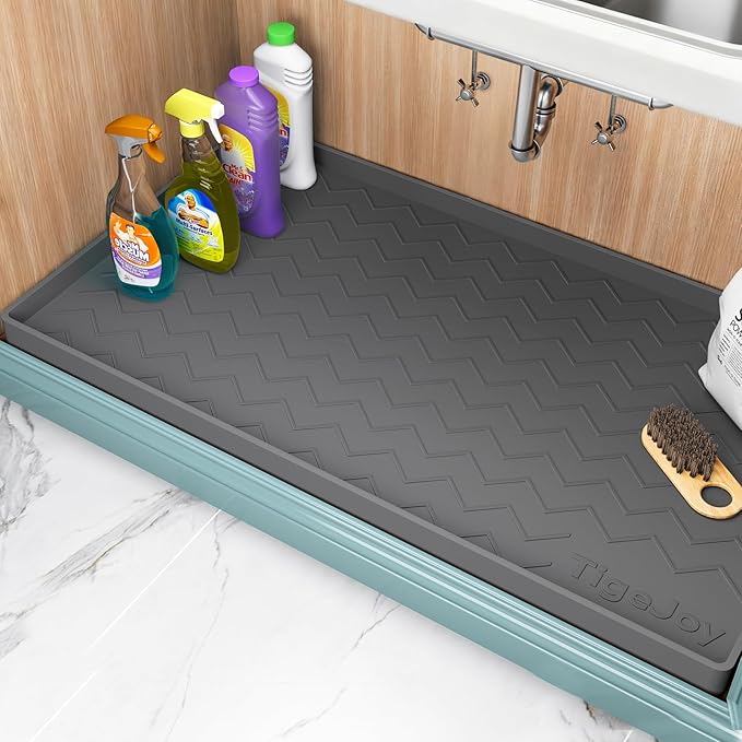 TigeJoy 28" x 22" Under Sink Mats for Kitchen Waterproof, Leak-Proof Silicone Mat Sink Protector and Cabinet Liner, Kitchen Essentials Organizer and Storage, Boot or Shoe Tray, Pet Feeding Mat